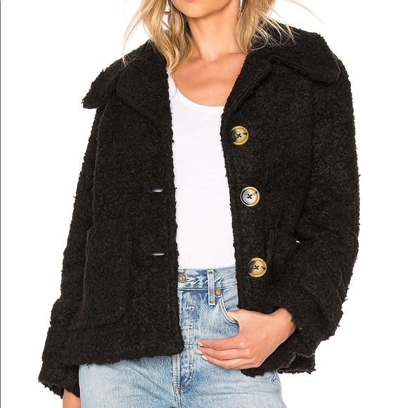 Free People Jackets & Blazers - Free People | Black NWT Fuzzy Teddy Bear Pea Coat